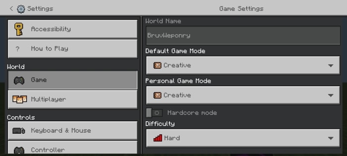 Game settings menu with updated interface