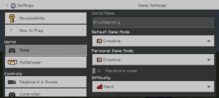 Game settings menu with updated interface