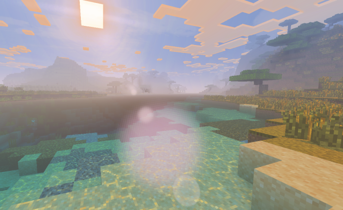 Realistic sun, clouds, and water reflections