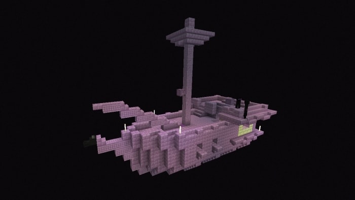Purple brick ship structure floating.