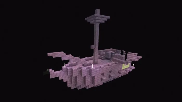 Purple brick ship structure floating.