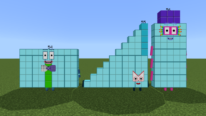 Blocky characters with numbers 54, 55, 56.
