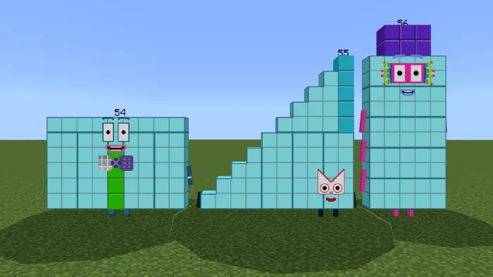 Blocky characters with numbers 54, 55, 56.
