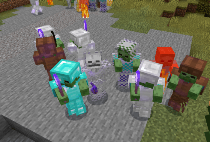 Armored zombies and skeletons in a group