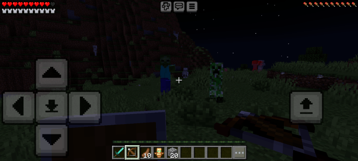 Player aims at mobs during a nighttime attack.