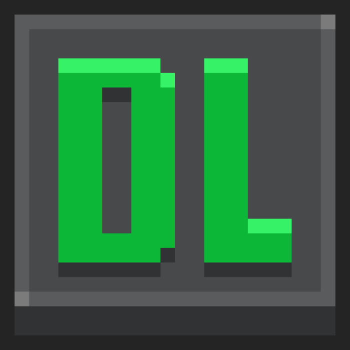 Green DL letters on a dark square background