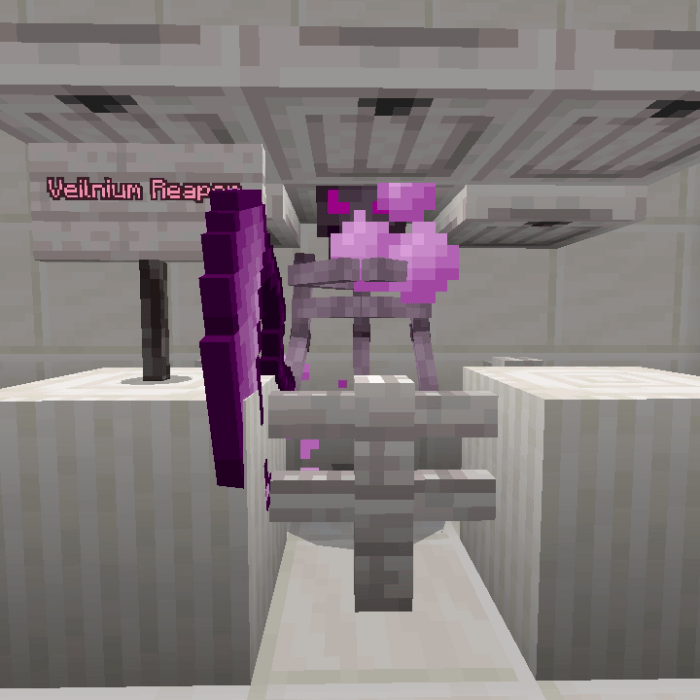 Purple armored skeleton behind fence enclosure.