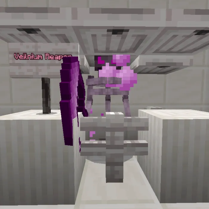 Purple armored skeleton behind fence enclosure.