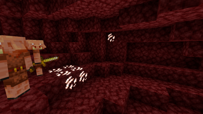 Characters in cave with glowing ores.