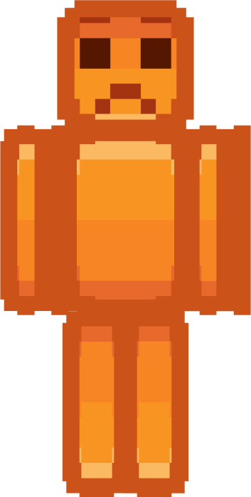 Orange pixel art character with sad face