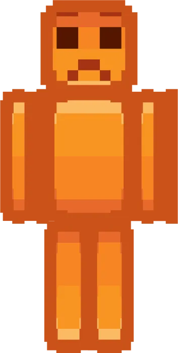 Orange pixel art character with sad face