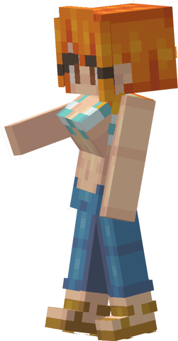 Blocky character with orange hair.