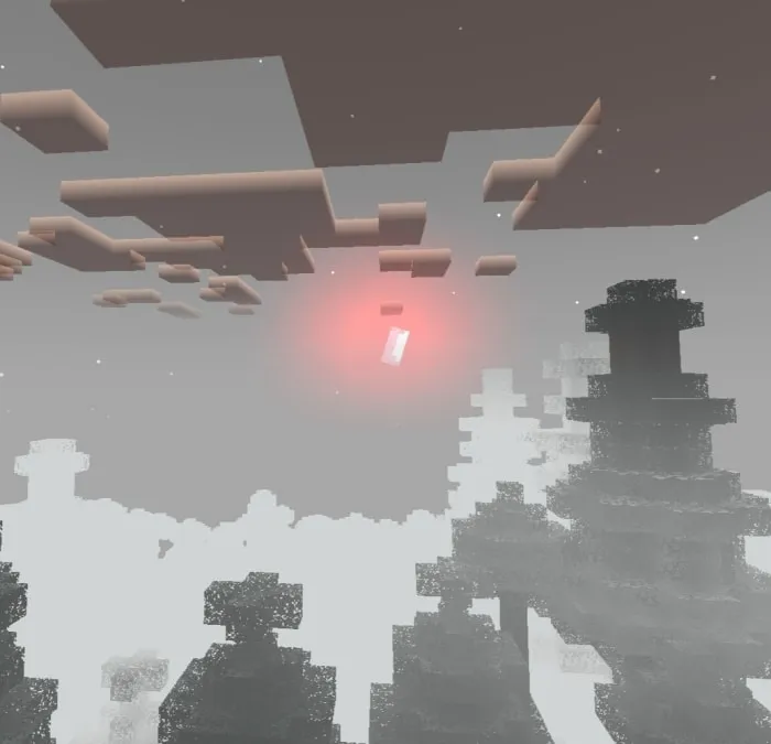 Eerie forest with glowing pink light.