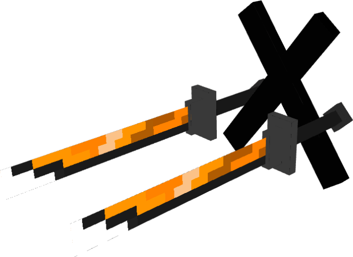 3D swords with fiery blades.