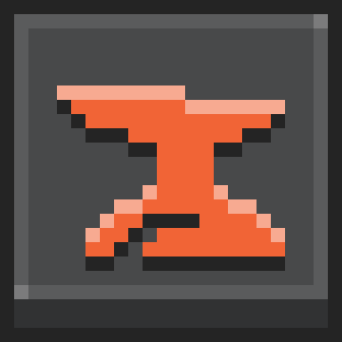 Pixel art orange anvil on dark background