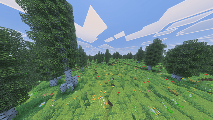 Lush forest biome with vibrant flowers.