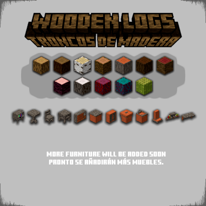 Wooden logs and furniture blocks display.
