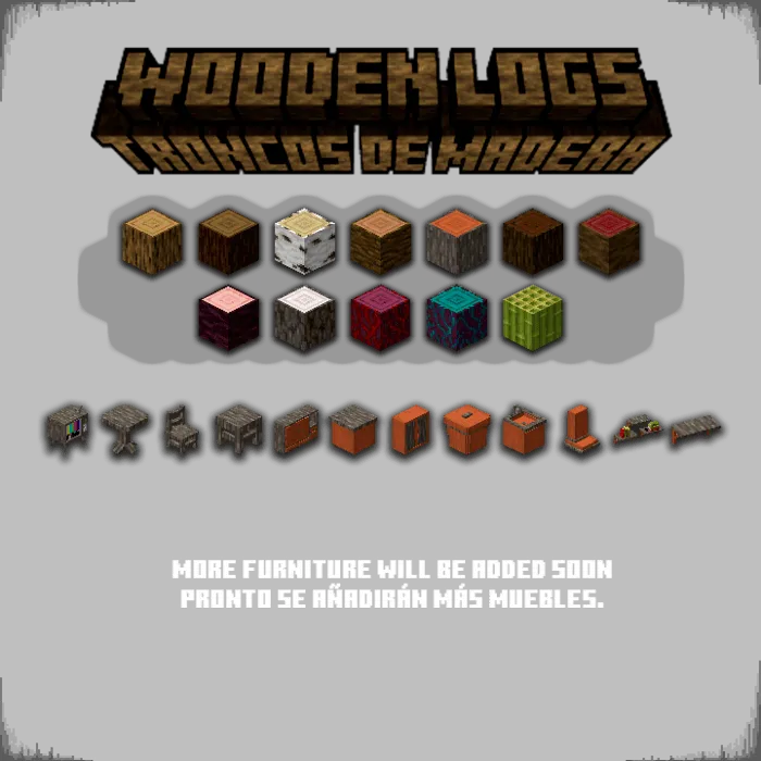 Wooden logs and furniture blocks display.