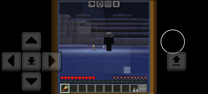 Pixelated figure standing on ice.