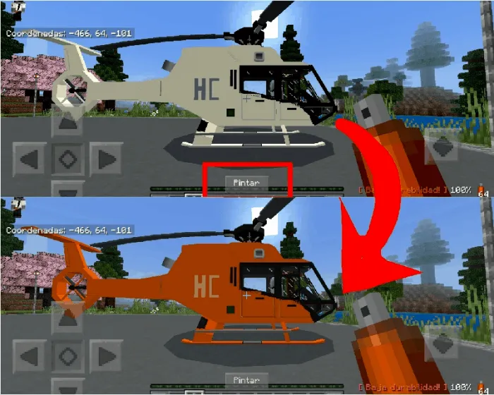 Helicopter being painted with spray can.