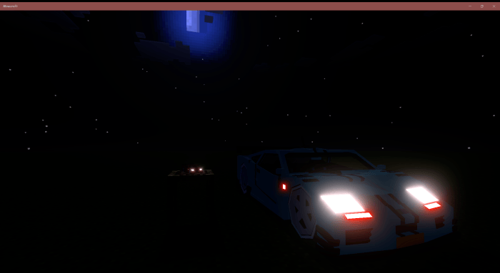 Pixelated McLaren F1 under night sky.