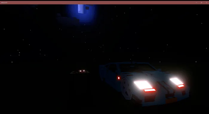 Pixelated McLaren F1 under night sky.