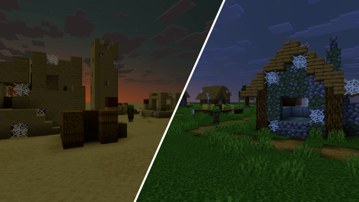 Screenshot showing an instant Abandoned Desert Village and an instant Abandoned Plains Village.
