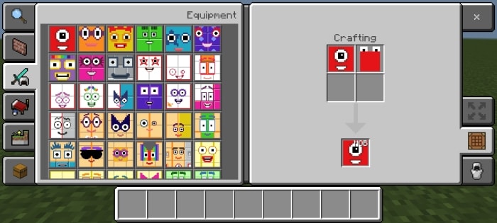 Numberblocks mod crafting menu display.