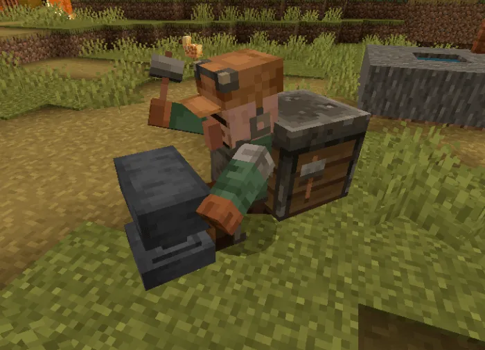 Villager working at an anvil.