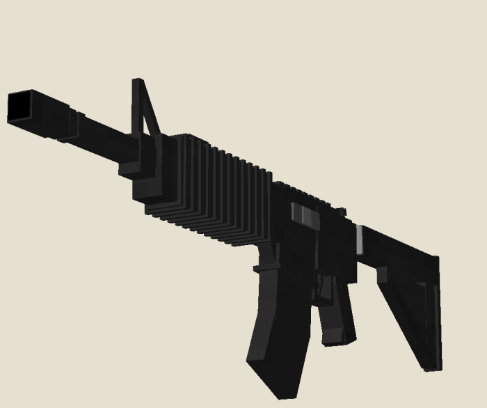Pixelated rifle model in block style.