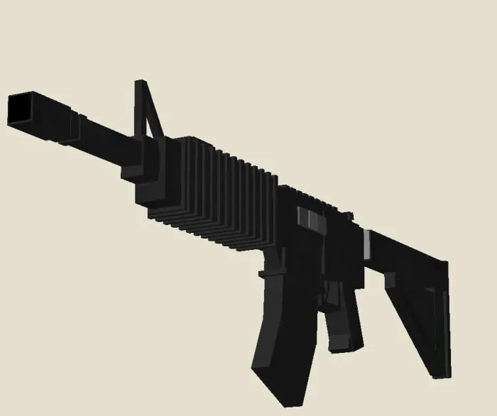 Pixelated rifle model in block style.