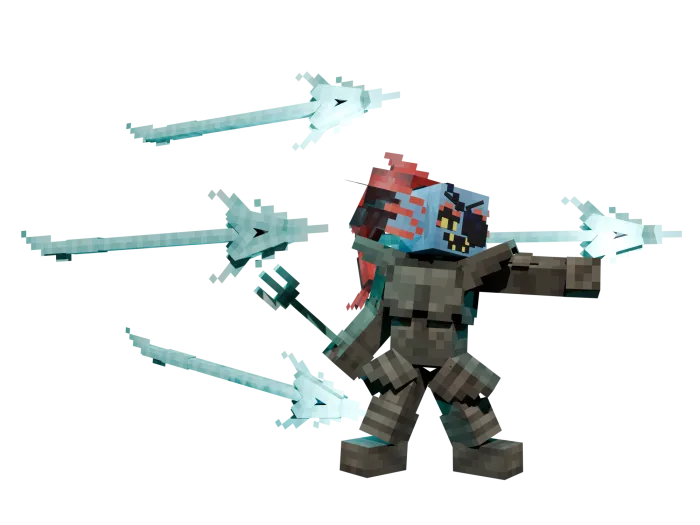 Blocky monster character summons blue spears