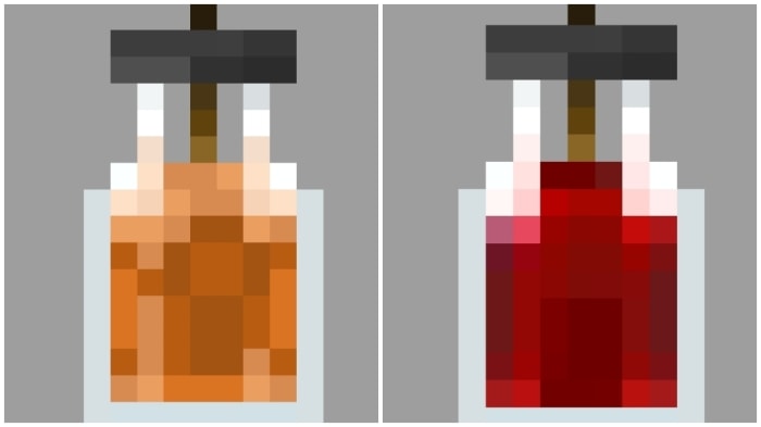 Two pixelated potion bottles.