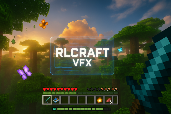 RLCraft VFX overlay with game HUD.