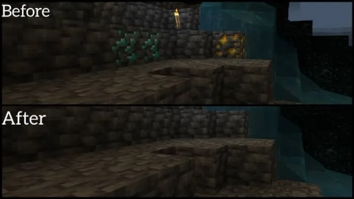 Hidden ore blocks blend into stone wall