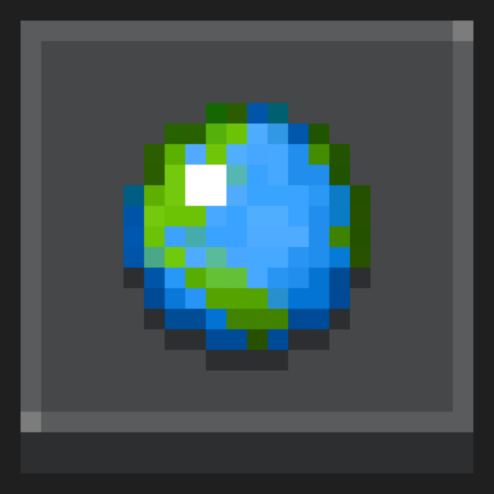 Pixelated globe icon with green and blue.