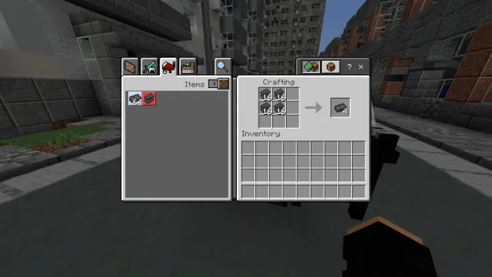 Crafting menu showing steel ingot recipe