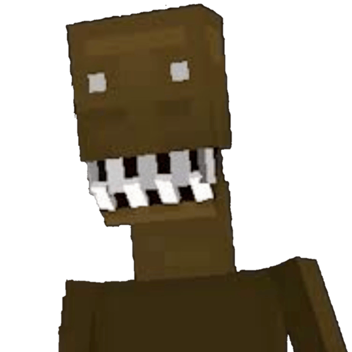 Blocky cave creature with sharp white teeth