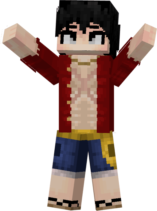 Blocky pirate character with red coat.