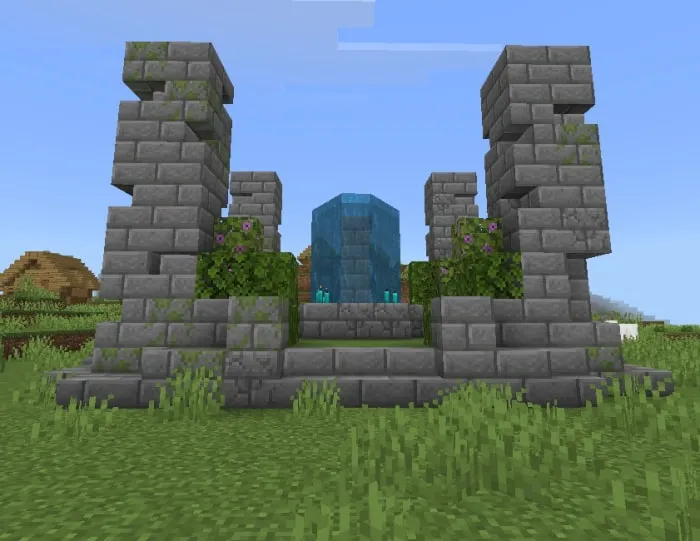Stone ruins with a central fountain.