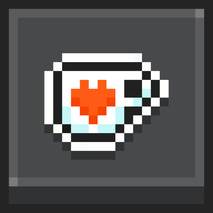 Pixel art mug with red heart design