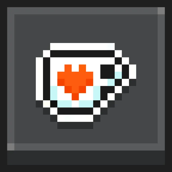 Pixel art mug with red heart design