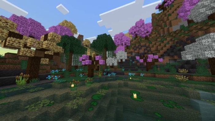 Colorful, vibrant new biomes with trees.