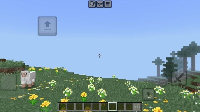 Minimal crosshair over grassy field and flowers