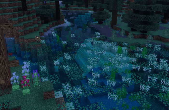 Lush foliage by a serene riverbank.