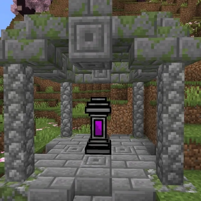 Stone teleport shrine with glowing portal.
