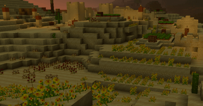 Desert village with enhanced foliage.