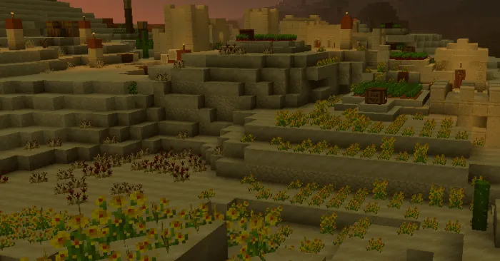 Desert village with enhanced foliage.