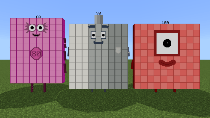 Three Numberblocks 80, 90, 100 blocks.