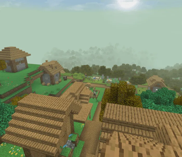 Village with enhanced fog and sunlight effects